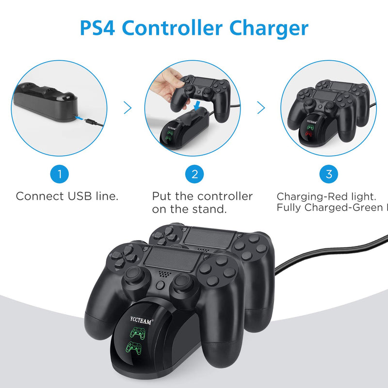 [Australia - AusPower] - PS4 Controller Charger, Upgraded Fast-Charging Port Docking Station Stand for PS4/PS4 Slim/PS4 Pro Controller, Black 