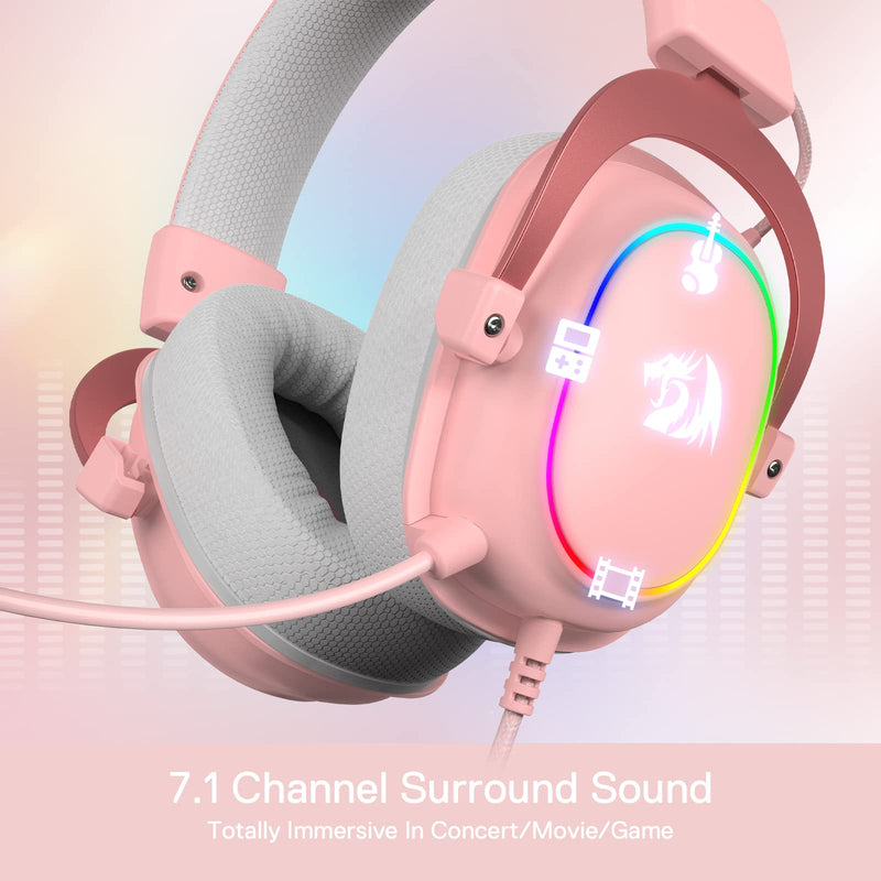 [Australia - AusPower] - Redragon H510 Zeus-X RGB Pink Wired Gaming Headset - 7.1 Surround Sound - 53MM Audio Drivers in Memory Foam Ear Pads w/Durable Fabric Cover- Multi Platforms Headphone - USB Powered for PC/PS4/NS Pink-RGB 