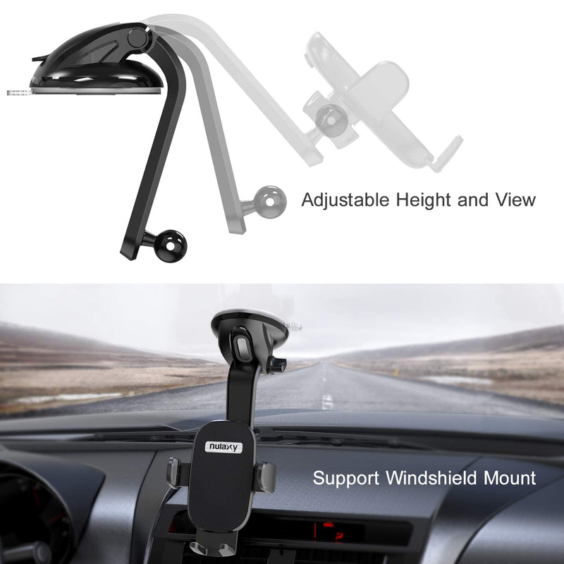[Australia - AusPower] - Nulaxy Phone Holder for Car, No Obstruction View Dashboard Windshield Car Phone Mount Strong Suction with Extra Gel Pad for iPhone 11 Pro Max/11/XS Max, Galaxy S10, Google Pixel 3 XL Other 4.7''- 6.5“ 