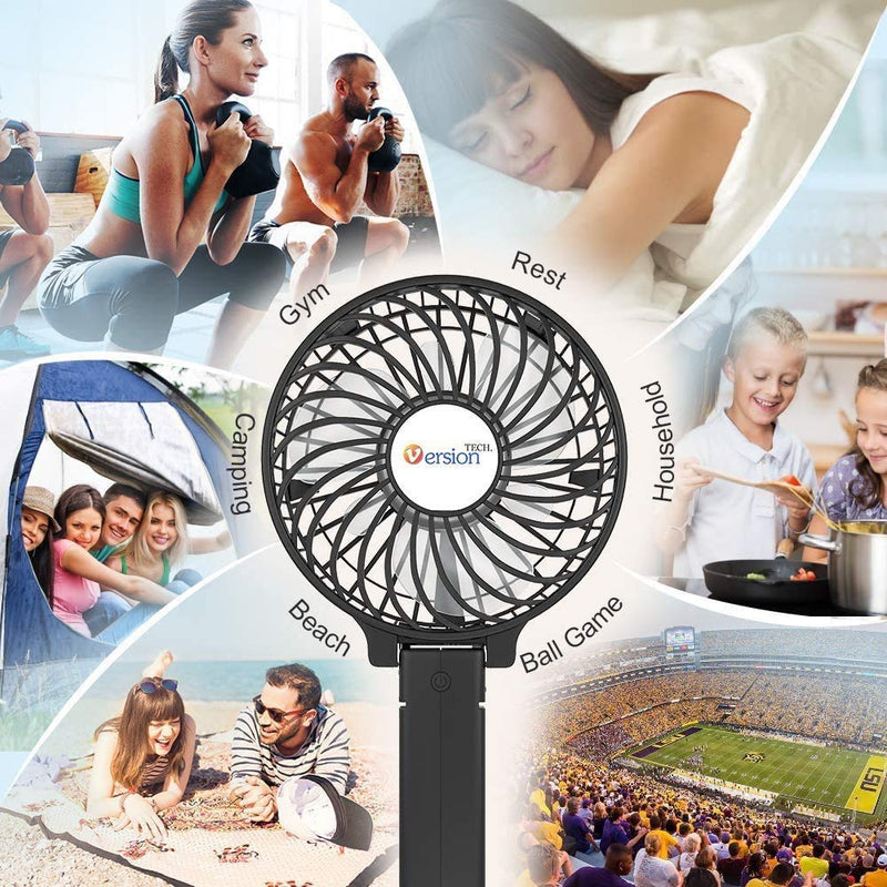 [Australia - AusPower] - VersionTECH. Mini Handheld Fan, USB Desk Fan, Small Personal Portable Table Fan with USB Rechargeable Battery Operated Cooling Folding Electric Fan for Travel Office Room Household Black 