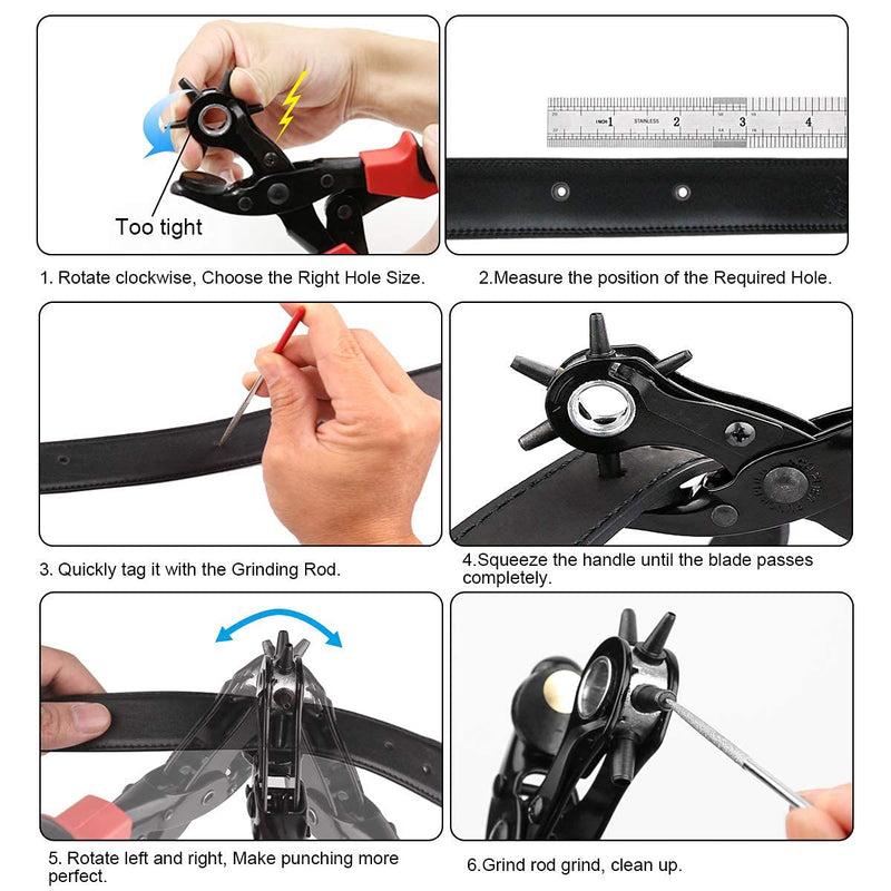 [Australia - AusPower] - Leather Hole Punch Tool Set, Belt Hole Puncher Kit, Professional Puncher for Belt, Saddle, Dog Collars, Watch Strap, Shoe, Fabric, Paper, Craft Projects, Easily Punches Perfect Round Holes 01-Red/Black 