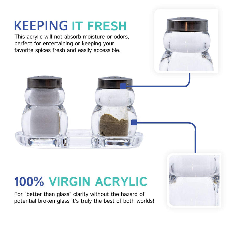 [Australia - AusPower] - Huang Acrylic Clear Salt and Pepper Shaker Set with Holding Tray | Modern Design Perfect for the Kitchen, Serving, Hosting, Picnics, Weddings, Parties | Easy to Clean and Durable 