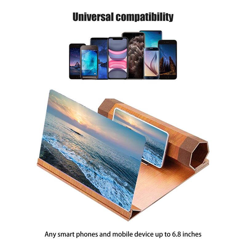 [Australia - AusPower] - 12” HD Screen Magnifier,3D Screen Projector/Amplifier,Wooden/Foldable/Portable Stand,Movies/Videos/Gaming Enlarger Holder,Accessories/Gadget/Tool,Compatible with iPhone/Android/Mobile/Smart/Cell Phone 