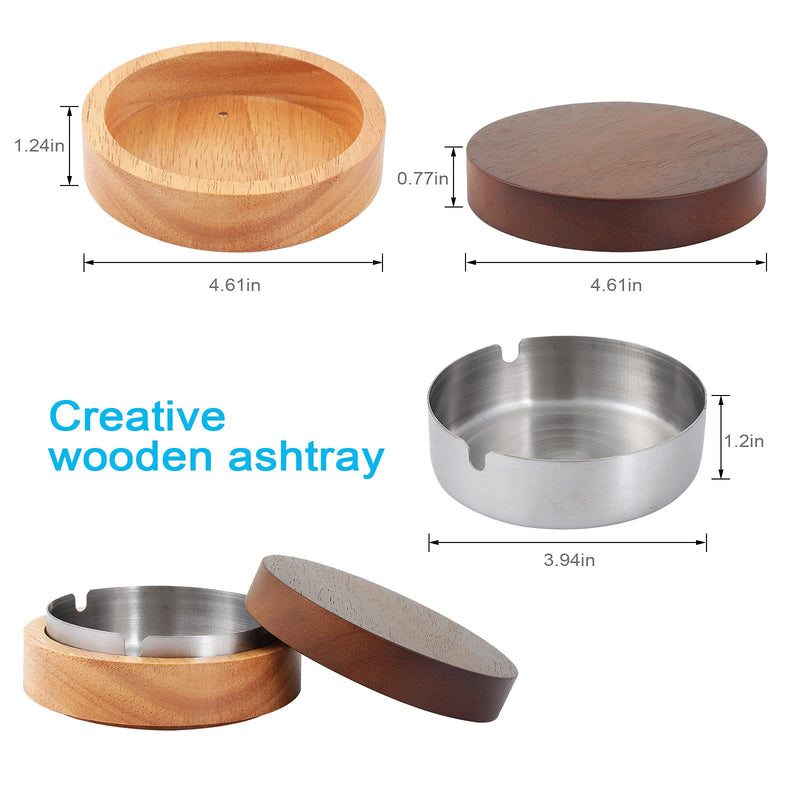 [Australia - AusPower] - Cute Ashtrays for Cigarettes Ash tray with Lid FriyGardcn Wooden Ashtray with a Stainless Steel Portable Decorative Ashtray Windproof Ashtray for Home,Patio,Office,Outdoors,Indoor,Parties Silver 