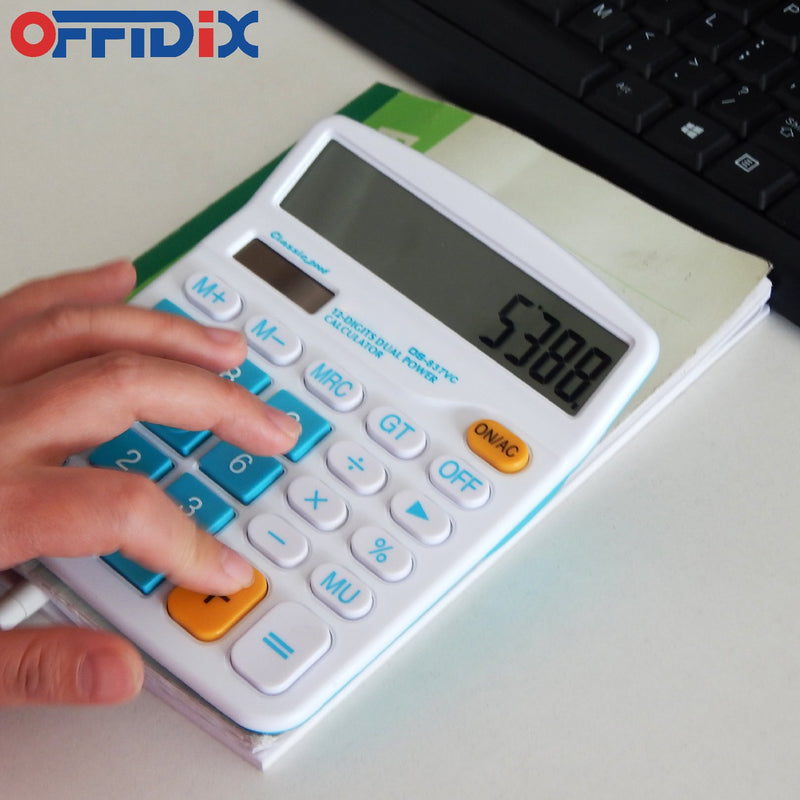 [Australia - AusPower] - OFFIDIX Desktop Calculator 12 Digit Large LCD Display Calculator Office Desk Calculator, Dual Power Electronic Calculator (Sky Blue) Sky Blue 