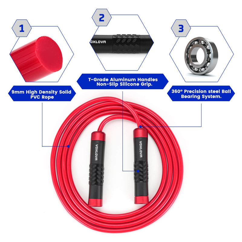 [Australia - AusPower] - Weighted Jump Rope - Heavy Jump Ropes with Adjustable Extra Thick Cable, Aluminum Silicone Grips Handles, High-Speed Ball Bearings, Premium Skipping Rope for Workouts Crossfit Home Fitness MMA & Gym Bright Red 