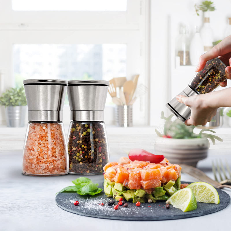 [Australia - AusPower] - Salt and Pepper Grinder Set, Adjustable Ceramic Salt Grinder & Pepper Grinder Refillable Pepper Mill and Salt Mill Set (2 Pack) 