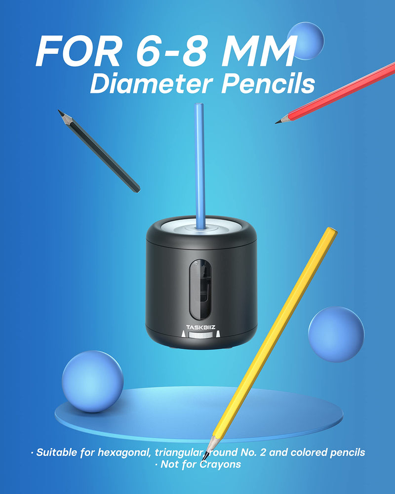 [Australia - AusPower] - Taskbiiz Pencil Sharpeners Electric Pencil Sharpener, Battery/USB Operated Portable Pencil Sharpener Kids,3s Fast Sharpen,Suitable for No.2/Colored Pencils(6-8mm),School/Classroom/Office/Home (Black) Black 