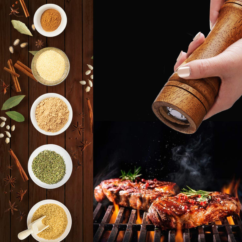 [Australia - AusPower] - Wood Pepper Grinder Pepper Mill,Adjustable Coarseness Wooden Peppermill, Ceramic Grinding Mechanism Salt Mill Refillable - 8inch (1 Pack) 