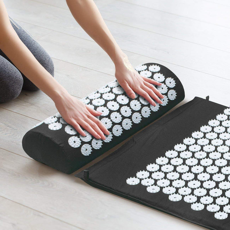 [Australia - AusPower] - Sivan Back and Neck Pain Relief Acupressure Mat and Pillow Set, Chronic Back Pain Treatment - Relieves Your Stress of Lower Upper Back and Sciatic Pain - Black 