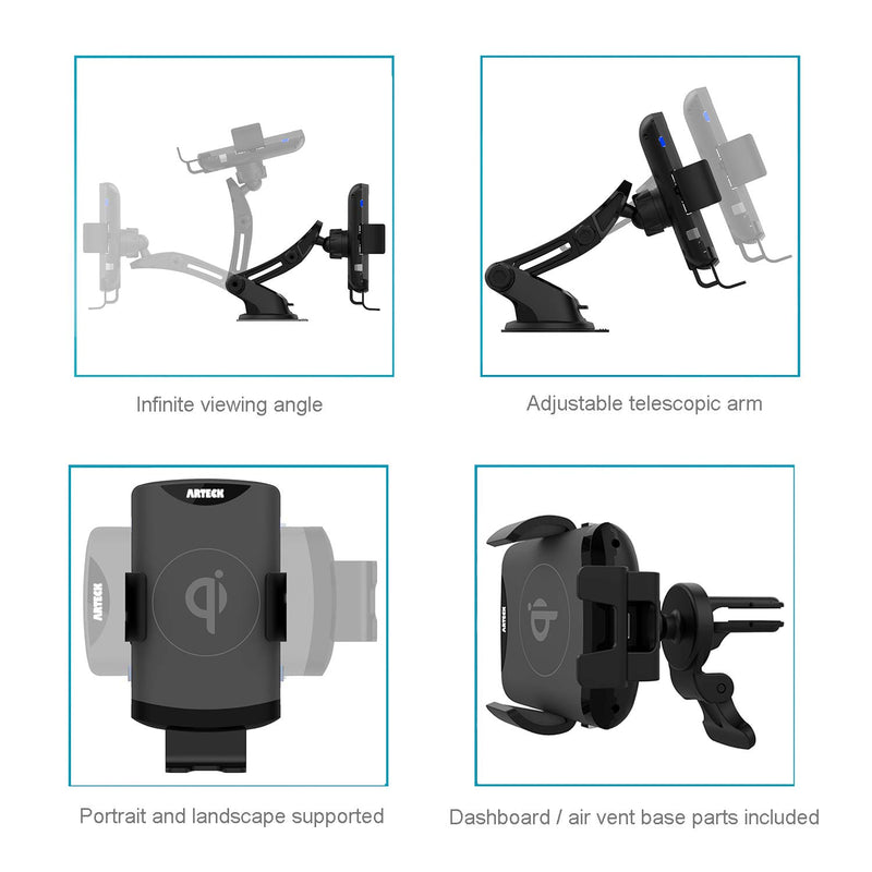 [Australia - AusPower] - 10W Wireless Car Charger Phone Mount, Arteck Universal Car Mount Phone Holder Fast Charging Compatible with iPhone 13 13Pro 13 Mini 12 11 Xr Xs X, Samsung Galaxy S Series/Note, Other Smartphone 