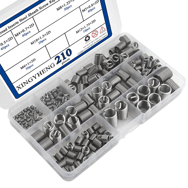 [Australia - AusPower] - XINGYHENG 210pcs M3 M4 M 5 M6 M8 M10 M12 Wire Thread Inserts Steel Sheath Helicoil Type Screw Repair Sleeve Assortment Kit with Plastic Box 