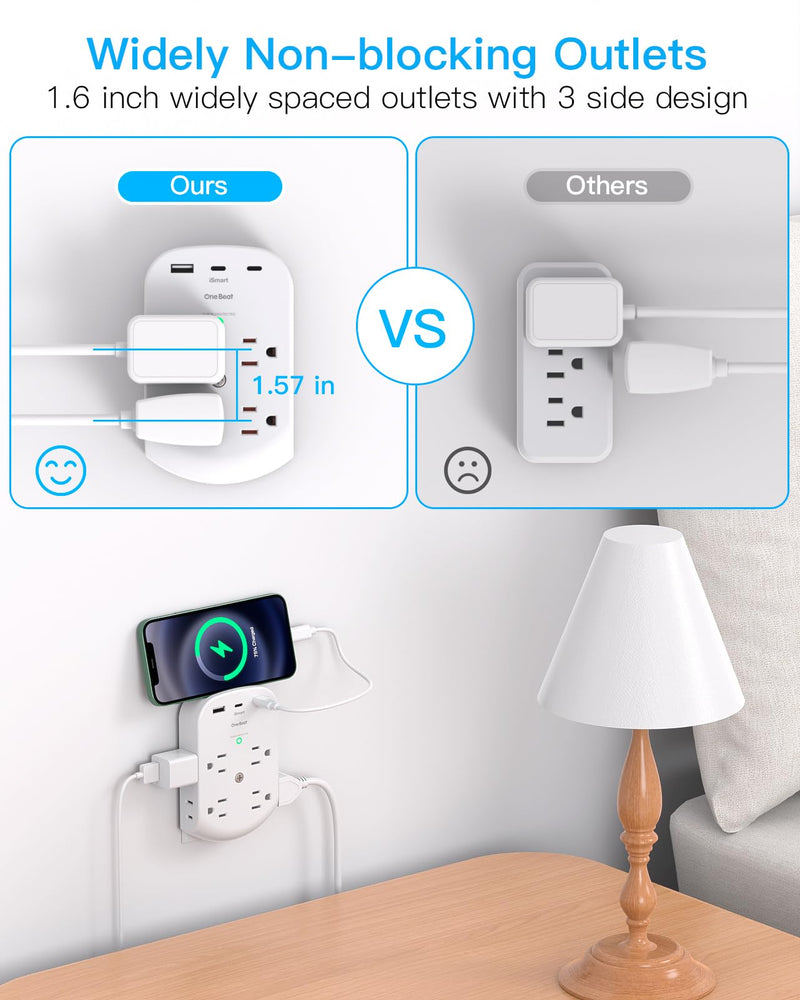 [Australia - AusPower] - Surge Protector Outlet Extender, 8 Multi Plug Outlet with 3 USB Wall Charger (2 USB C Port), 3 Sided Multi Plug Wall Outlet Splitter, Multiple Plug Adapter for Home Office Dorm Room 8AC 