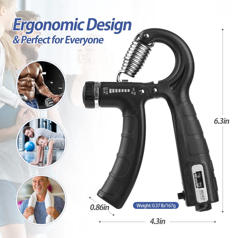 [Australia - AusPower] - NIYIKOW 2 Pack Grip Strength Trainer with Counter, Hand Grip Strengthener, Adjustable Resistance 11-132Lbs (5-60kg), Non-Slip Gripper, Perfect for Athletes and Hand Rehabilitation Exercising 2Pack-Black 