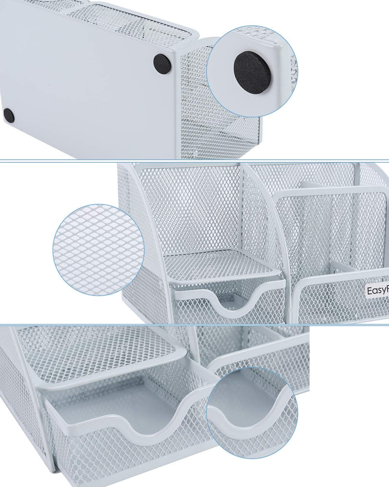 [Australia - AusPower] - EasyPAG Mesh Desk Organizer 6 Compartments with Drawer,White White 