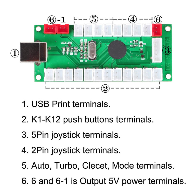 [Australia - AusPower] - EG STARTS Arcade Zero Delay USB Encoder To PC Games Controllers For Arcade DIY Kits Parts Mame Jamma & Other PC Games (5Pin Joystick + Happ Style Push Button) 5Pin Joystick + Happ Style Push Button 