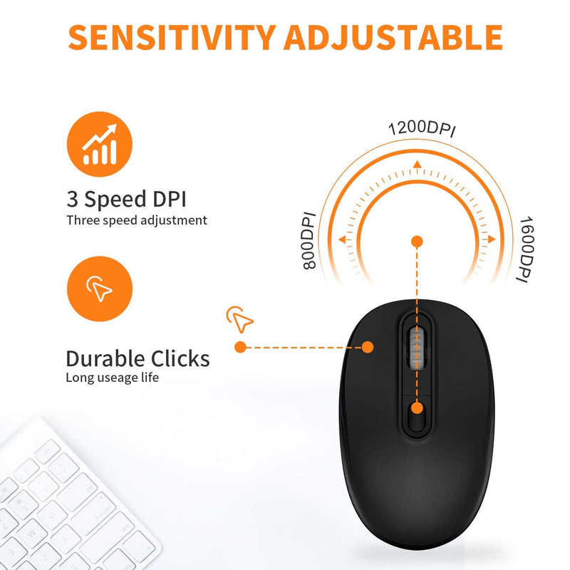 [Australia - AusPower] - AHGUEP Wireless Mouse, 2.4G Silent Cordless Mouse 3 Adjustable DPI Portable Computer Mobile Optical Noiseless Mice with USB Nano Receiver for Laptop, PC, Tablet, Mac, Notebook (Black) Black 