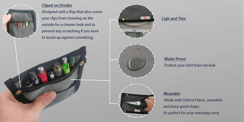[Australia - AusPower] - Pocket Protector- Pen Holder Pouch Organizer for Shirts, Lab Coats, Pants - Multi-Purpose - Holds Pens, Pencils, tools and Notes for School, Office, Hospital Supplies 2 PACK (Gray and Blue) 