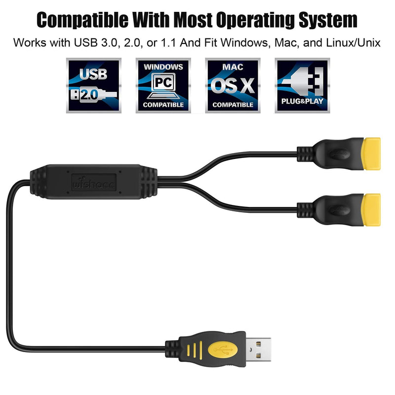 [Australia - AusPower] - USB Splitter Cable Male to 2 Female Adapter - wishacc 1 in 2 Out USB Hub Y Splitter Cable 