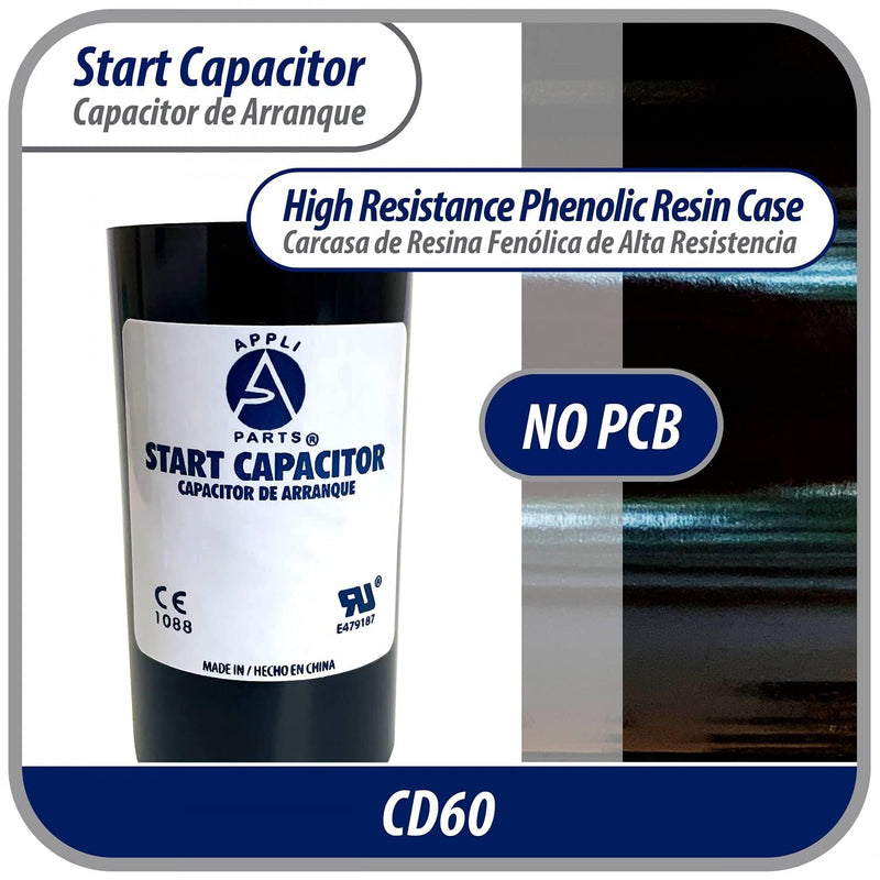 [Australia - AusPower] - Appli Parts motor start capacitor 216-259 Mfd (microfarads) uF 250VAC universal fit for electric motor applications 1-3/4 in Wide 3-3/8 in Height CON-216-250 250 Vac 