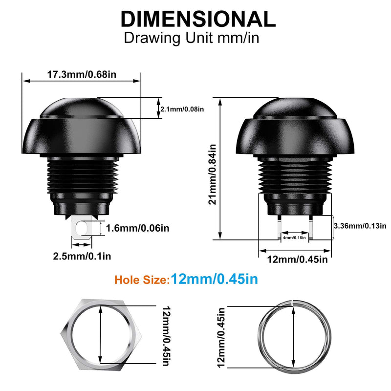 [Australia - AusPower] - DIYhz Waterproof Momentary Push Button Switch 12MM Normal Open(NO) Mini Micro Switch ON-Off 125V 3A 14PCS(7 Colors) 14 Pcs 7 Colors 