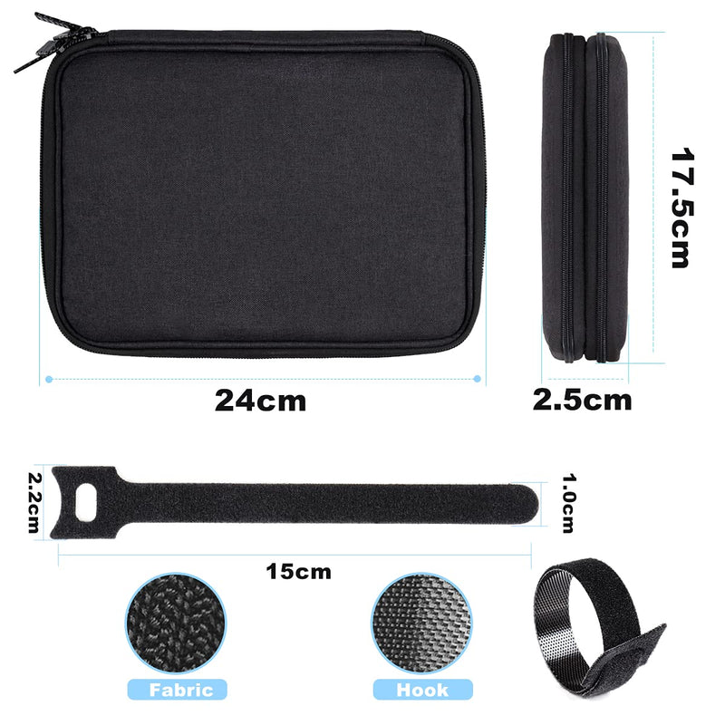[Australia - AusPower] - Electronics Organizer Travel Cable Organizer Bag with 5 PCS Reusable Fastening Cable Ties Double Layer Pouch Electronic Accessories Carry Case for Cable, Cord, Charger, Flash Drive, Phone, Ipad Mini,SD Card (Black) 