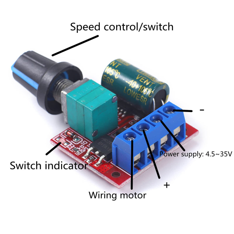 [Australia - AusPower] - Teyleten Robot DC-DC 4.5V-35V 5A 90W PWM Motor Speed Controller Module DC 3V 6V 12V 24V 35V Adjustable Speed Controller For Controller Small LED Dimmer (2PCS) 