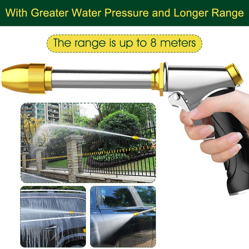 [Australia - AusPower] - Upgrade Water Hose Nozzle Long Rod Garden Hose Nozzle Heavy Duty metal Brass sprayer 360° Rotaing spray gun for car wash, Plants and Lawn,Patio Gardening, Pets Shower Hose Nozzle + Quick Connector 