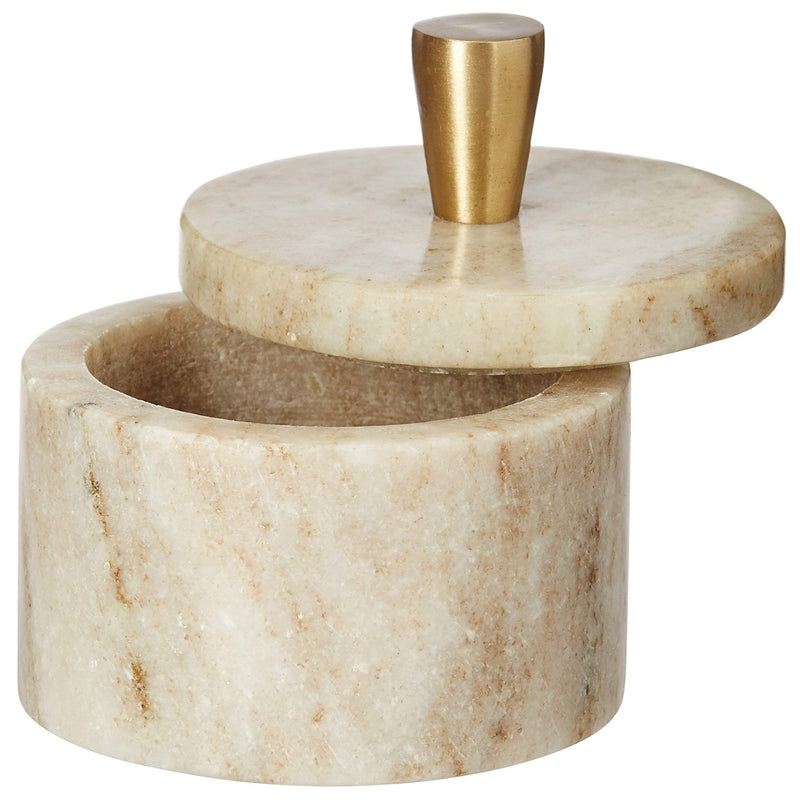[Australia - AusPower] - Queenza Brown Marble Salt Cellar with Natural Variation of Color - 3 Inch Salt Container with Premium Brass Knob on Lid for Easy Holding 