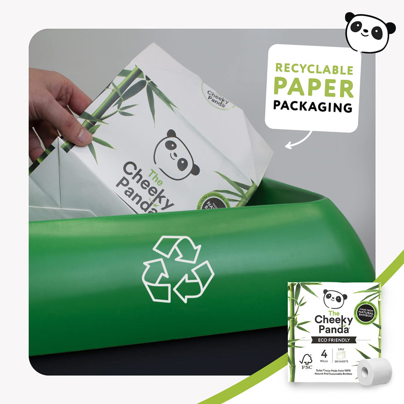 [Australia - AusPower] - The Cheeky Panda – Bamboo Toilet Tissue Paper | Pack of 4 Rolls (3-Ply, 200 Sheets) | Hypoallergenic, Plastic-Free, Eco-Friendly, Super Soft, Strong & Sustainable 