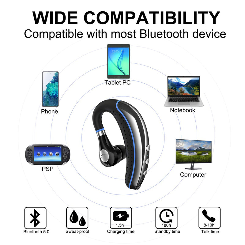 [Australia - AusPower] - Bluetooth Headset, FIMITECH Wireless Earpiece V5.0 Ultralight Hands Free Business Earphone with Mic for Business/Office/Driving 