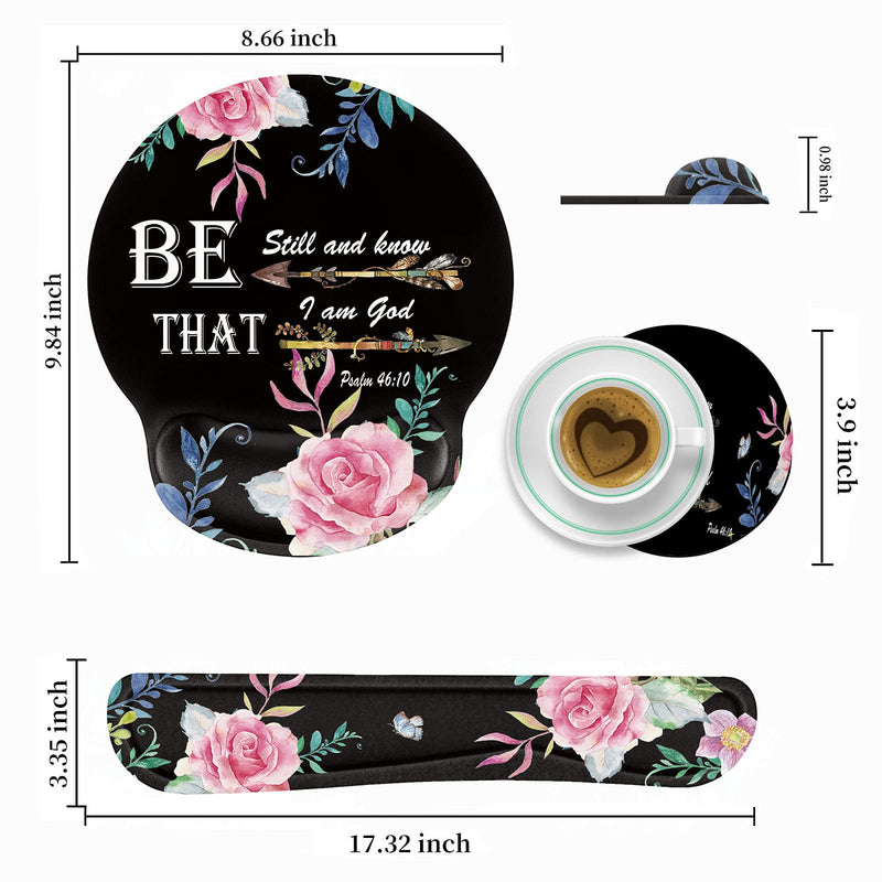 [Australia - AusPower] - Keyboard Wrist Rest and Mouse Pad Wrist Support Set with Coffee Coaster, Non-Slip PU Base for Gaming and Office, Comfortable & Lightweight for Easy Typing & Pain Relief,Flower Bible Verse Psalm 46:10 Flower Bible Verse Psalm 46:10 