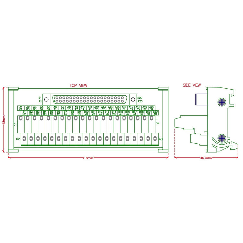 [Australia - AusPower] - Electronics-Salon Compatible XW2B-40F5-P 40Pin Rectangular Connector-Terminal Block Conversion Module, for PLC Wiring. MD-D1234T-1 