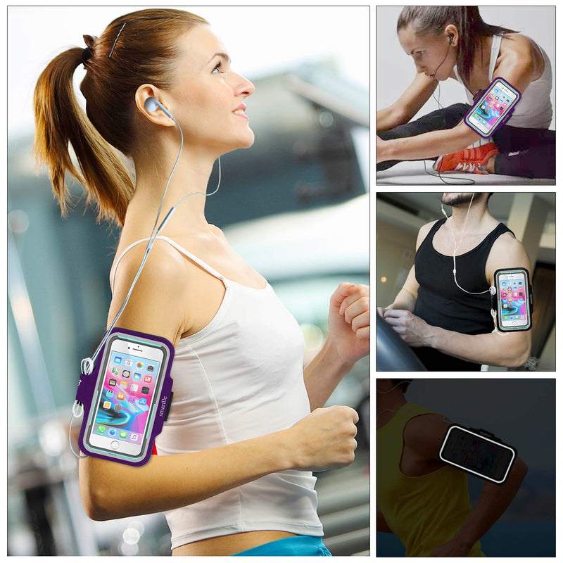 [Australia - AusPower] - Smartlle Phone Running Armband Cell Phone Holder for iPhone 13 12 11 Pro Max Xs Max XR 8 7 6s Plus, Samsung Galaxy S21+ Ultra, S20 FE + S10+/ Note 9, Pixel, Fitness Gym Sports Gear-Purple Purple 