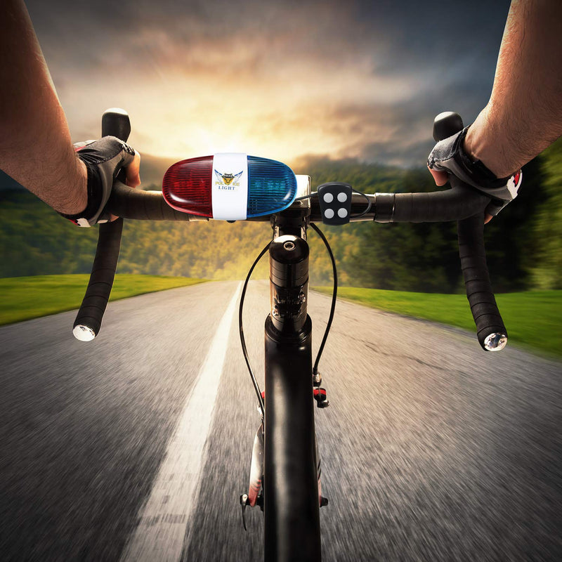 [Australia - AusPower] - 2 Pieces Bicycle Police Sound Lights 6 LED Lights 4 Sounds Trumpet Cycling Horn Bell Warning Safety Bicycle LED Light Waterproof Bike Lights 