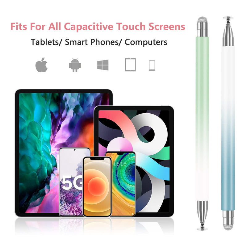 [Australia - AusPower] - Stylus Pen for iPad (2 Pcs), Universal Touch Screens Stylus Pens High Sensitivity Disc & Fiber Tip Pencils Compatible with iPhone/iPad/Android and All Capacitive Touch Screens Dream Blue/Dream Green 