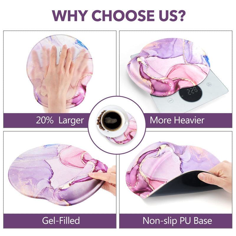 [Australia - AusPower] - AIMSA Ergonomic Mouse Pad with Wrist Rest Support Gel Memory, Non-Slip PU Base Wrist Rest Pad for Home, Office, Work, Game, Easy Typing, Pain Relief, Comfortable, Durable, Pink Purple Marble 