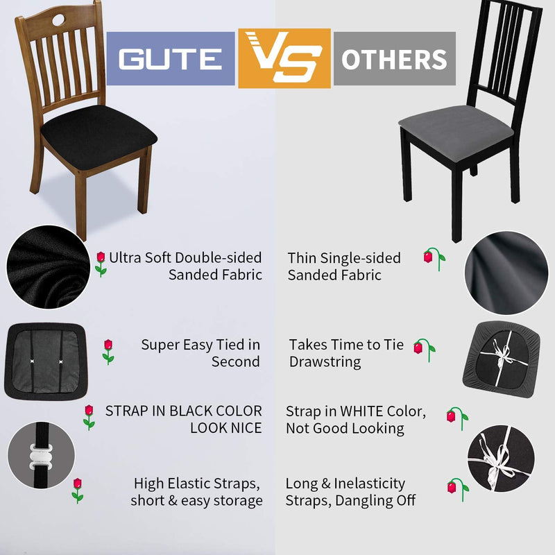 [Australia - AusPower] - Gute Chair Seat Covers, Dining Room Chair Seat Covers with Ties, Stretch Solid Chair Covers Protectors for Dining Room Kitchen Chairs (Set of 4, Black) Solid - 4PCS 