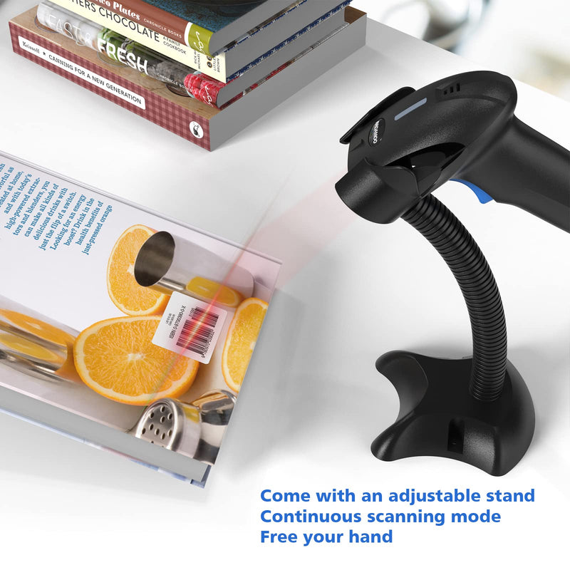 [Australia - AusPower] - NADAMOO USB Barcode Scanner with Stand, 1D Wired Handheld Laser Bar Code Scanner UPC Barcode Reader for Inventory Library Warehouse Supermarket, Plug and Play, Work with Laptop, Computer 