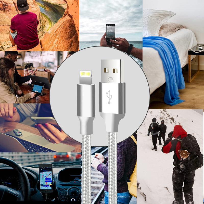 [Australia - AusPower] - CUGUNU iPhone Charger, 5 Pack 3/3/6/6/10FT Apple MFi Certified USB Lightning Cable Nylon Braided Fast Charging Cord Compatible for iPhone 13/12/11/X/Max/8/7/6/6S/5/5S/SE/Plus/iPad - Silver USB to L 