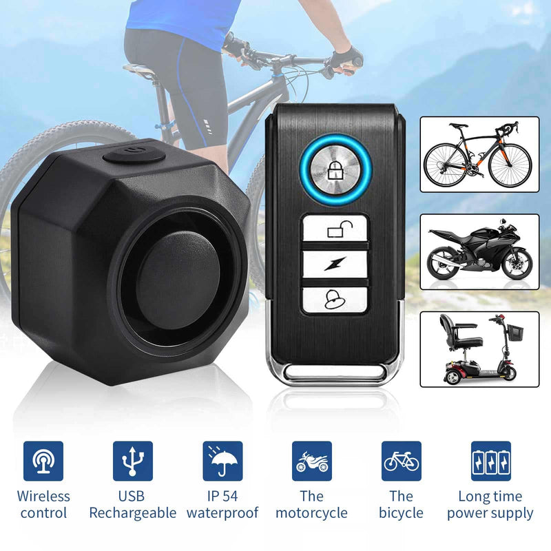 [Australia - AusPower] - NineLeaf Anti-Theft Bike Alarm with Mount, USB C Rechargeable 110dB Burglar Vibration Motorcycle Bicycle Alarm Security System Waterproof Cycle Mobility Scooter Alarm with Remote 
