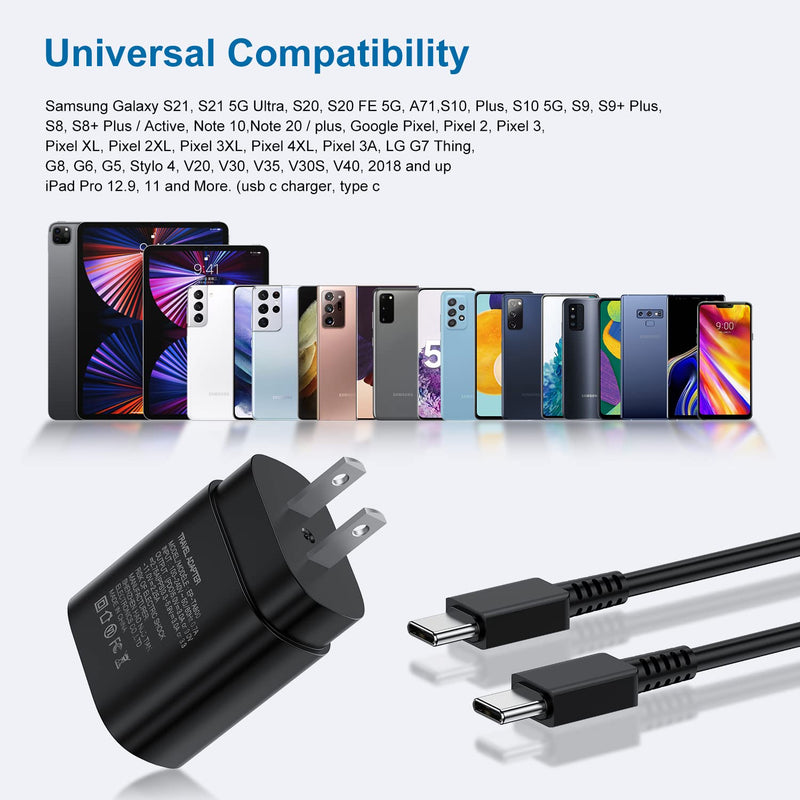 [Australia - AusPower] - Type C Charger, 2 Pack 25W PD USB C Wall Charger Super Fast Charging Block & 6ft Android Phone Charger Cable for Samsung Galaxy S22, S22 Plus, S20 / S21 Ultra Plus, Note 20 / Note 10 Plus, Pixel 6 Pro 