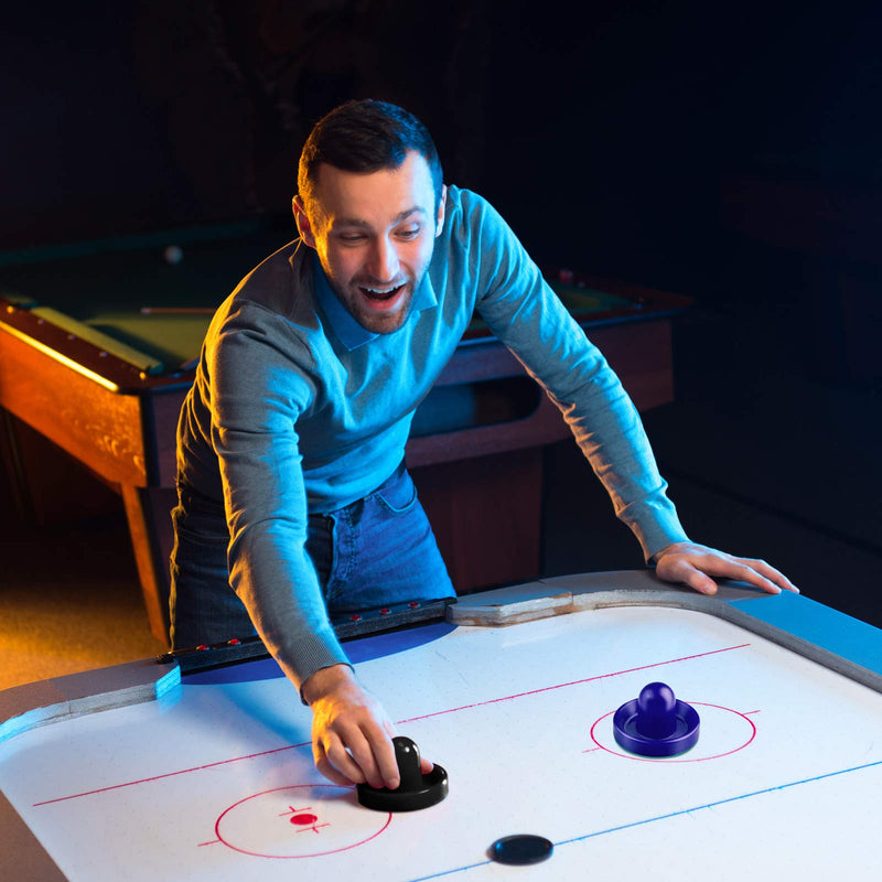 [Australia - AusPower] - URATOT Air Hockey Pushers and Air Hockey Pucks Air Hockey Paddles, Goal Handles Paddles Replacement Accessories for Game Tables(4 Pushers, 8 Red Pucks and 8 Green Pads) Black, Royal blue 
