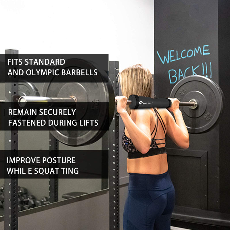 [Australia - AusPower] - NEALFIT Barbell Pad Squat Pad for Squats—Squat Bar Pad—Great for Weightlifting,Lunges and Hip Thrusts—Foam Sponge Pad—Fit Standard and Olympic Bars Perfectly Black 