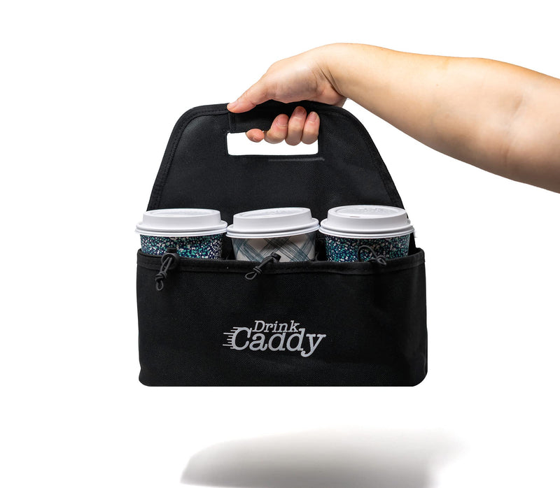 [Australia - AusPower] - Drink Caddy Portable Drink Carrier and Reusable Coffee Cup Holder - 6 Cup Collapsible Tote Bag with Organizer Pockets Safely Secures Hot and Cold Beverages - Perfect for Food Delivery and Take Out (6) 