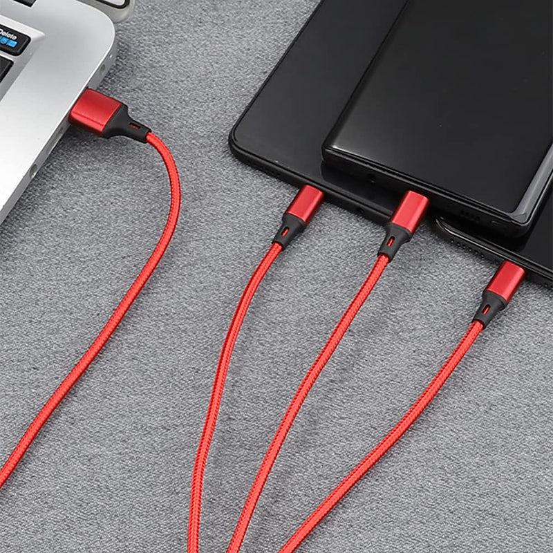 [Australia - AusPower] - Multi Charger Cable Nylon Braided 3 in 1 Charging Cable Adapter with Type-C,Micro USB Port Connectors for Cell Phone 4FT-Red Red 