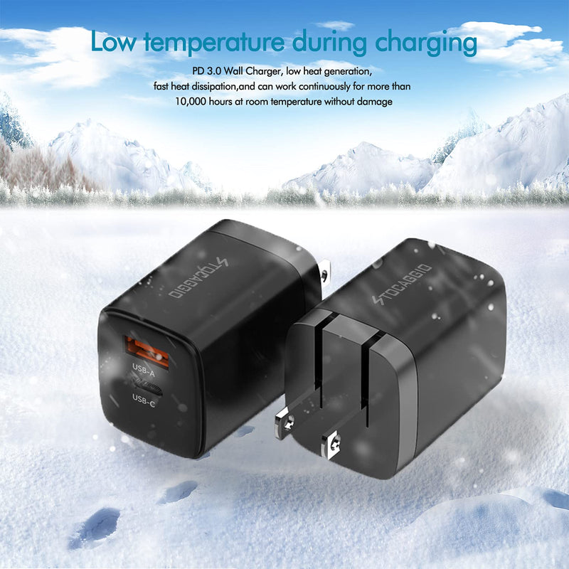 [Australia - AusPower] - iPhone 13 12 Fast Charger 20w USB C Dual-Port Stocaggio Wall Charger Block PD and QC 3.0 Travel Adapter with Foldable Plug for iPhone 13/13 Pro Max/12/12 Pro Max, iPad/Samsung/Pixel and More(Black) 