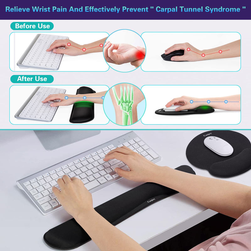 [Australia - AusPower] - Keyboard Wrist Rest, Mouse Pad with Wrist Support, Canjoy Gaming Mouse Pad with Wrist Rests for Keyboard and Mouse, Ergonomic Mousepad with Memory Foam and Non-Slip Rubber for Computer/Laptop (Black) 