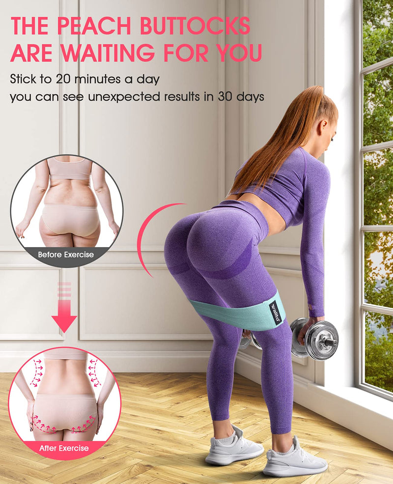 [Australia - AusPower] - WALITO Resistance Bands for Legs and Butt, Fabric Exercise Loop Bands Yoga, Pilates, Rehab, Fitness and Home Workout, Strength Bands for Booty Green, Pink, Purple 