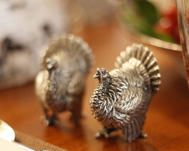 [Australia - AusPower] - Vagabond House Pewter Thanksgiving Turkey Salt and Pepper Shaker Set Solid Metal 2.25 inch Tall 